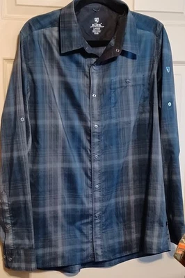 Kuhl Response Button Down Long-Sleeve Travel Work Shirt Blue Plaid Men's Large - Image 1 of 4