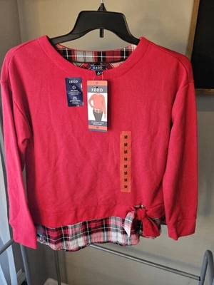 Sudadera IZOD Roja a Cuadros Corbata Frontal 2-Fer S Mediana Nueva con Etiquetas Para Mujer Temporada de Vacaciones Foto 1 de 4