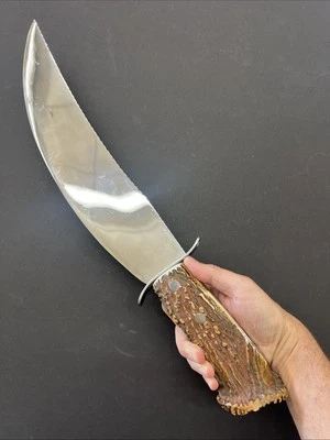 ENORME Cuchillo Bowie Vintage Gucci Italia Corona Genuina Ciervo Hoja Filetrada Espada Foto 1 de 4