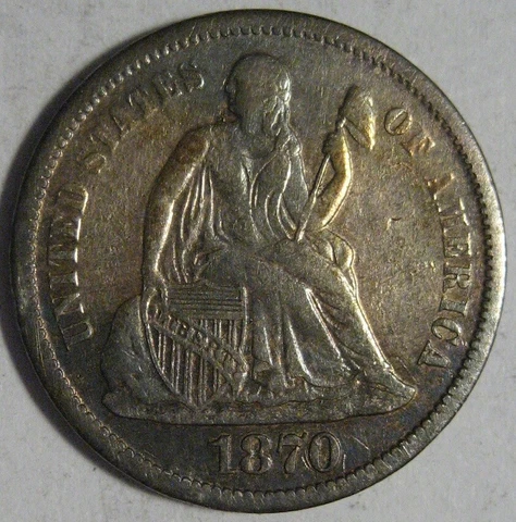 = 1870-S VF SEATED DIME, Low Mintage 50K, Hard to Find Date, FREE Shipping Cover
