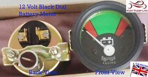 Vintage GEEP AUTO Traktor STÄRKE Uhr 12V BATTERIESPANNUNGSMESSER SCHWARZES ZIFFERBLATT-M617A - Bild 1 von 1