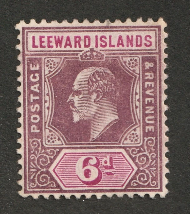 1911 Leeward Islands - Sc# 36 - Six Pence, KEVII, Used, mute cancel Cv$11 - Image 1 of 1