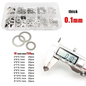 Kit set spessori rondella piatti ultrasottili acciaio inox 304 250 pezzi M3-M8 0,1-0,3 mm 304 - Foto 1 di 9