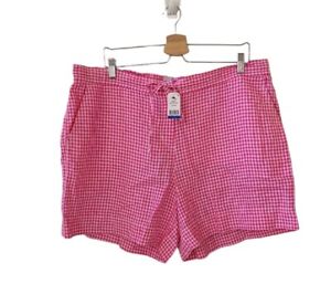 New TOMMY BAHAMA XL Pink White Linen Gingham High Rise Shorts Women $99