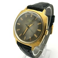 Soviet LUCH Wicker Brown Dial Gold Plated USSR Men's Watch 18k Rare Collectible