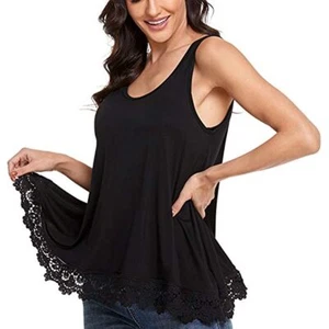 Women Tank Top with Built in Padded Bra Camisole Vest Plus Size Swing Lace Flowy - Picture 1 of 16