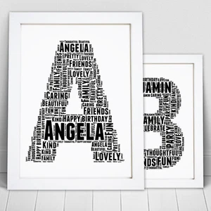 Personalised Initial Print Birthday Gift For Her Him Men Women Word Art Picture - Picture 1 of 8