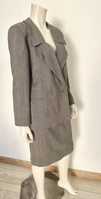 GIORGIO ARMANI 复古裙套装西装外套灰色格子棉 IT42-M 码 — 第 1/4 张图片