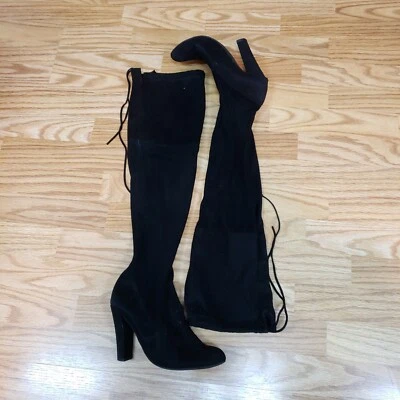 Steve Madden Over The Knee Black Suede Black Boots High Heel Boots Size 8M - Image 1 of 4