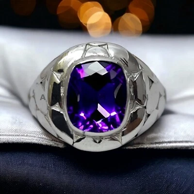 Аметист драгоценный камень с 925 пробы жених кольцо для мужчин #AL72 - Изображение 1 из 4