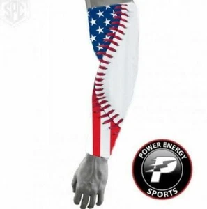 Sports Compression Dri-Fit Arm Sleeve USA American Flag Baseball Stitch - Picture 1 of 2
