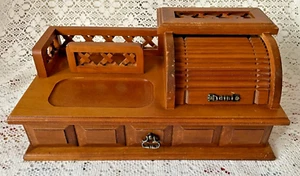 Vintage Men's Wooden Jewellery Valet With Rolltop Compartment, Retro Dresser V - Picture 1 of 7
