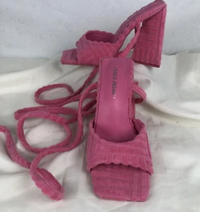 Public Desire Pink Sandals shoes Triangle Block Heels Size UK 6 Ankle Wrap Neon - Picture 1 of 24