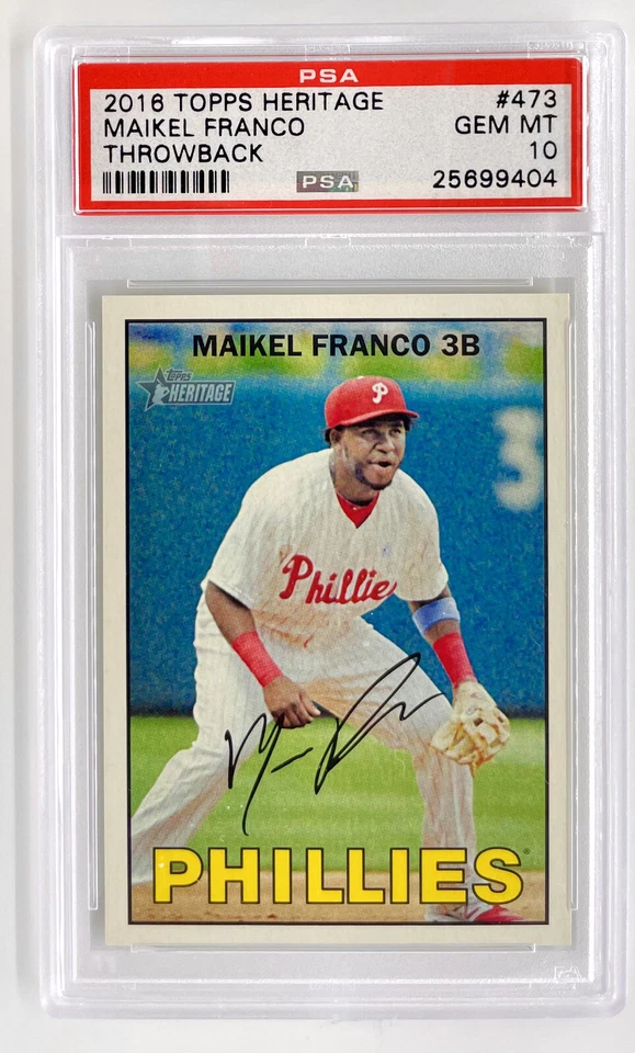 2016 Topps Heritage MAIKEL FRANCO PSA 10 GEM Throwback Variation SSP #473 Pop 2 - Image 1 of 2