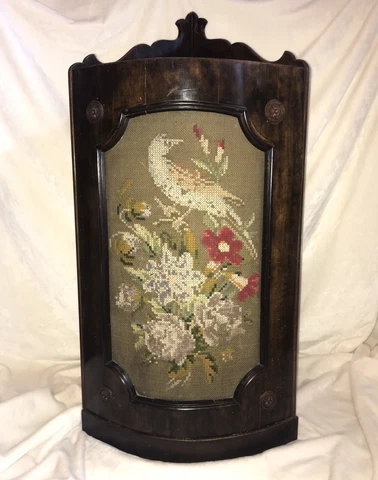 Antique 1800’s German Mahogany Embroidered CORNER Umbrella Cane Stand Cover