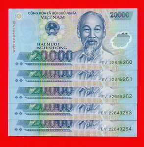 5 pcs x Vietnam 20000 (20,000) Dong / Uncirculated polymer banknotes - Picture 1 of 3
