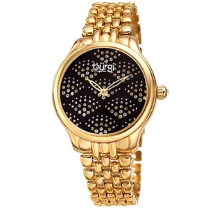 Women's Burgi BUR205YGB Swarovski Crystal Gold Tone Black Stainless Steel Watch  - Picture 1 of 4