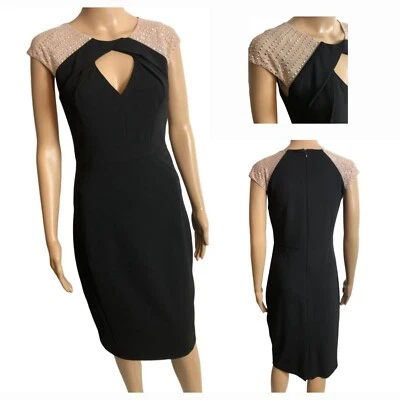 Vestido Vaina JAX Negro Talla 4 Nuevo con Etiquetas $156 Malla Hombros Brillante Fiesta Cóctel Noche Foto 1 de 4
