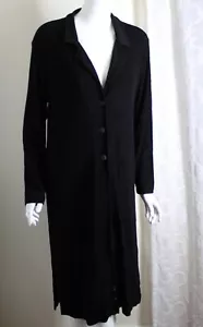 Chico's Travelers Sz 2 L Black Finely Ribbed Elegant 44" Long Duster Jacket Coat - Picture 1 of 9