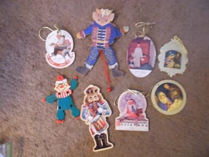 LOT OF 8 HARD CARDBOARD CHRISTMAS ORNAMENTS, PULL STRING, ROCKWELL, RELIGIOUS - Picture 1 of 13