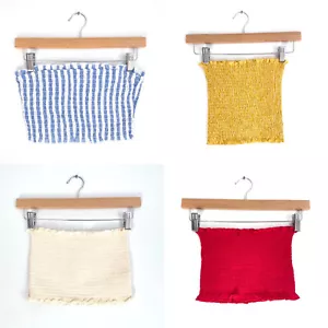 4 Pezzi Mini Tubino Rigato Tinta Unita Smocked Maglia Ruffle Elasticizzato Crop S/XS - Foto 1 di 12