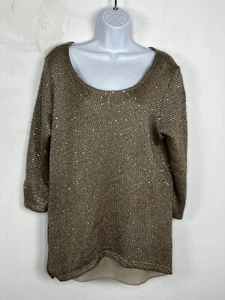 Simply Noelle Womens Sweater Sz S / M Brown Sequin Sparkle Pullover - Picture 1 of 11