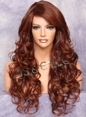 Peluca Full Heat OK rizada larga mezcla cabello humano mezcla castaño rojizo Bangds 33-130 WBSO Foto 1 de 4