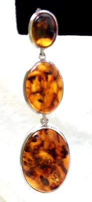 AFFINITY GEMS OVAL AMBER CABOCHON DROP EARRINGS, STERLING SILVER (M4128-23) - Image 1 of 4