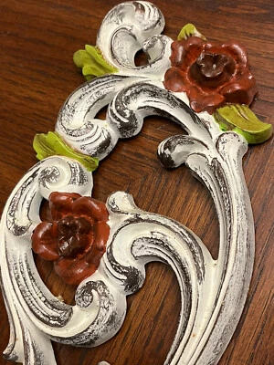 Aplique de pared floral ornamentado bellamente pintado a mano vintage HOMCO Foto 1 de 4