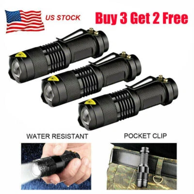 Tactical Flashlight LED Torch Mini Light w/ Clip Super Bright Handheld Light