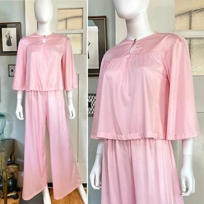 Vintage 70s Small Jeri Morton pink nylon Pajama loungewear pant Set - Image 1 of 4
