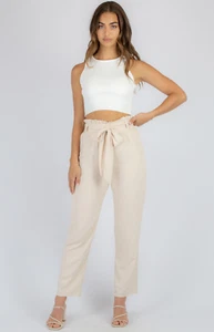 Elastic Waist Tapered Pants With Belt - Picture 1 of 11