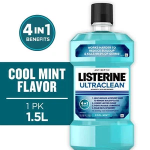 Listerine Ultra Clean Antiseptic Oral Mouthwash Cool Mint Flavor 1.5L 3 Pack - Picture 1 of 7