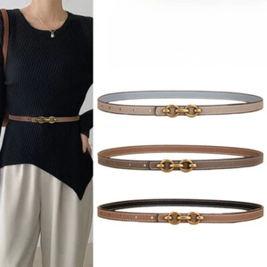 Women Real Leather Reversible Design Skinny Waist Belt Dress Cinching Adjustable - Picture 1 of 36
