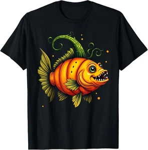 Scary Bass Fish Pumpkin Fishing Halloween Womens Mens Gift Unisex T-Shirt - Picture 1 of 3
