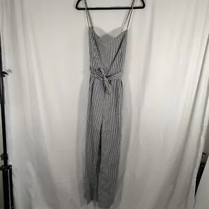 New Umgee Jumpsuit Women's Large Grey White Striped Sleeveless Spaghetti Strap - Picture 1 of 9