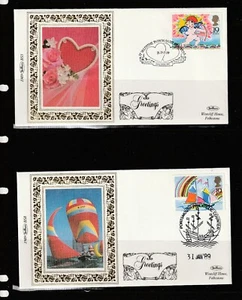 GB FDC 1989 Greetings, set 5 Benham small silks, respective cancels - Imagen 1 de 3