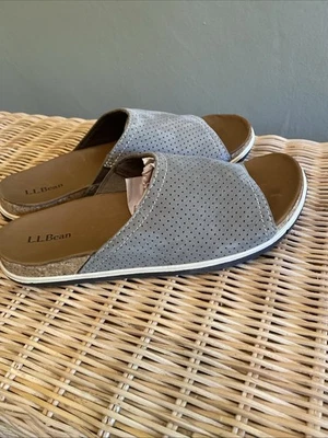 LLBean Mujer Gamuza Perforada Sandalia Slide Suela de Corcho Talla 8M Taupe Foto 1 de 4