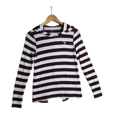 Abercrombie Kids Striped Hooded Long Sleeve size 11/12 Maroon/White - Image 1 of 4