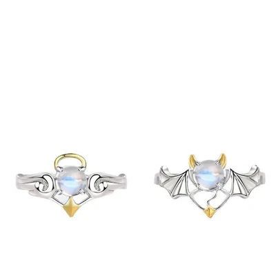 Engel Dämon Flügel Paar Ringe Verstellbar Gothic Mondstein Schmuck - Bild 1 von 4