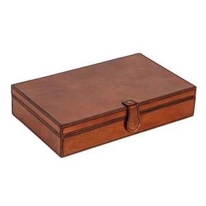 Reclaimed Wood and Leather Box with Snap Closure, Stitching, and Velvet Inter... - Picture 1 of 9