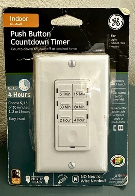 GE 15318 In-Wall Push Button Countdown Timer White Programmable. NEW. Open box. - Image 1 of 4