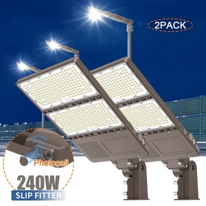2Pack 240W LED Shoebox Lights with Dusk to Dawn Photocell Parking Lot Area Light - Picture 1 of 14