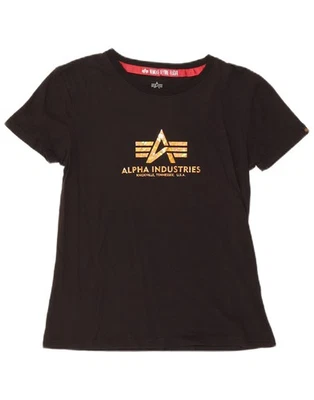 Camiseta Top ALPHA INDUSTRIES Mujer Gráfica Reino Unido 10 Pequeña Algodón Negro BI22 Foto 1 de 3