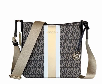 Michael Kors Jet Set Travel SM Messenger Bag Center Stripe MK Gold Glitter Brown - Image 1 of 4