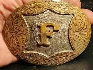 Vintage ADM Award Design Medaillen INC Gürtelschnalle Monogramm Initiale "F" Silberschmied Col - Bild 1 von 6