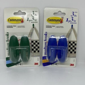 Command General Purpose Hooks 3lb Cap. Plastic Blue Green 2 Hooks 4Strips Per/pk - Picture 1 of 6