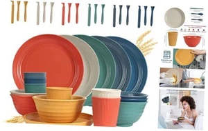 Wheat Straw Dinnerware Sets - 36 Piece Unbreakable Dinnerware Sets, Reusable - Picture 1 of 7