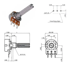ECC 16mm 250KB, potenziometro LIN mono (4A1, L: 25mm) - Foto 1 di 1