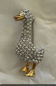 Vintage Gold & Strass Gans Ente Brosche Anstecknadel elegant Glitzer Modeschmuck - Bild 1 von 4